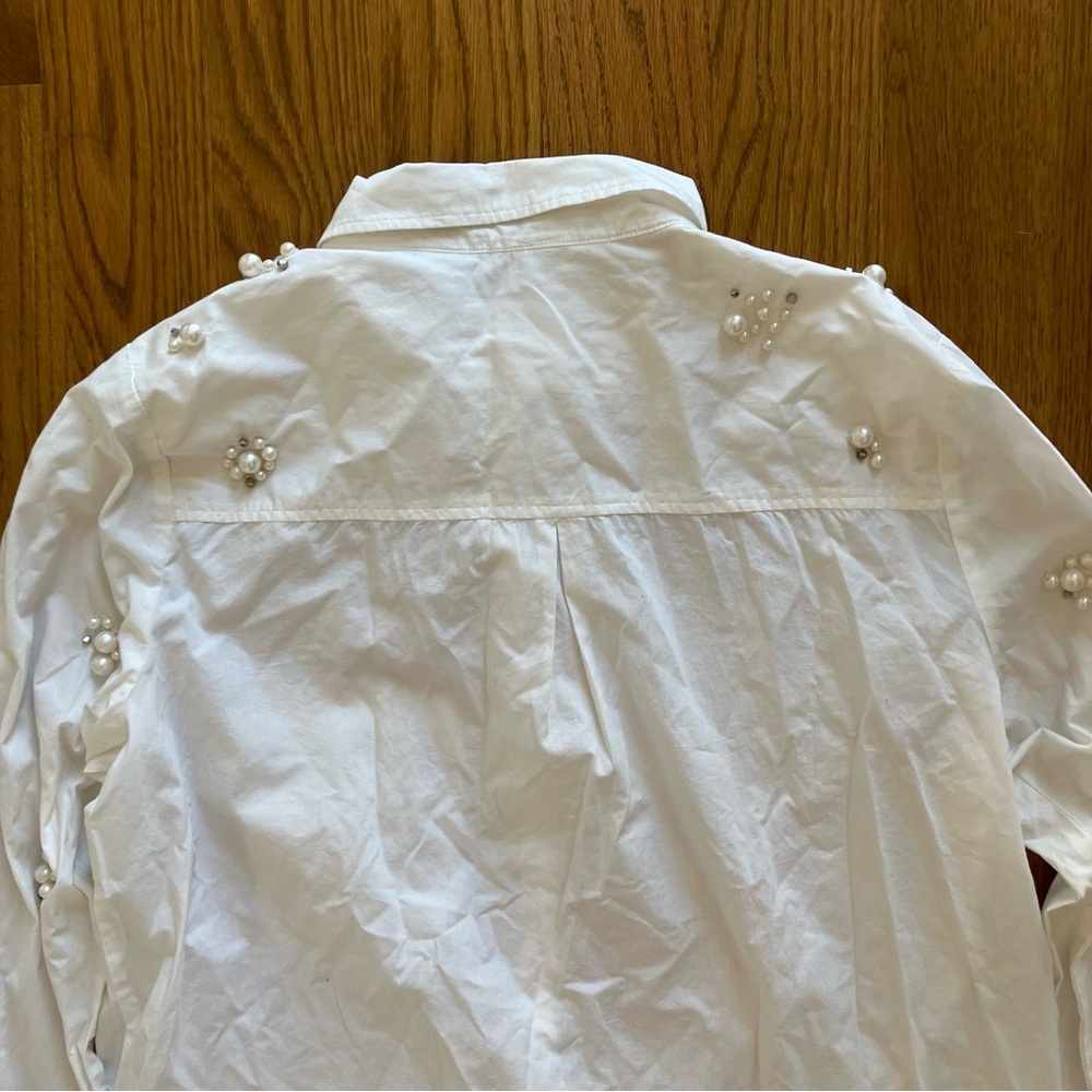 NWT Maeve Anthropologie Shirt Women's Large Bennet Pearl Embellished White - Picture 9 of 11
